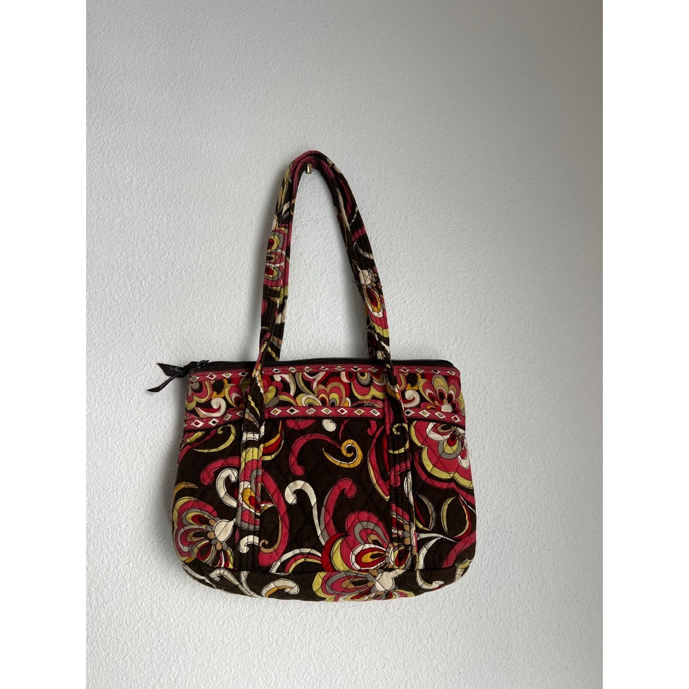 Vera Bradley Floral Quilted Tote Bag Purse Handbag Brown Pink‎ Yellow